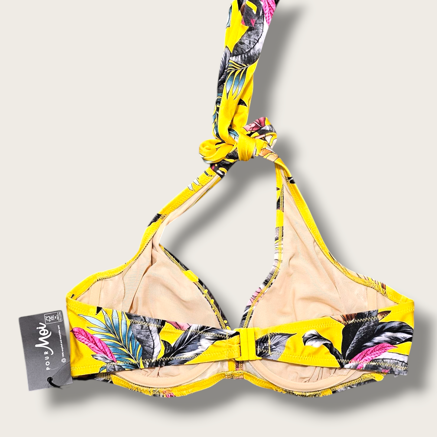 Pour Moi Yellow Printed Bikini Top Paradise Print New 38C