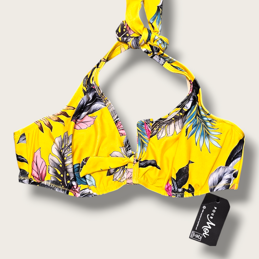 Pour Moi Yellow Printed Bikini Top Paradise Print New 38C