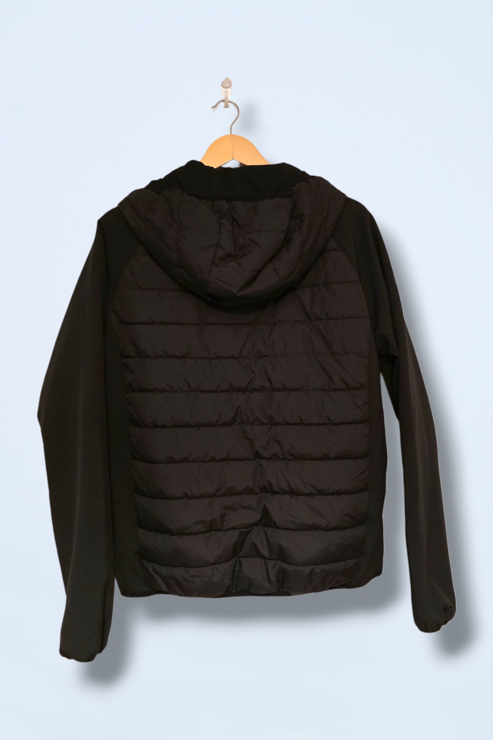 Black Quilted Primark Coat with Hood Size Medium Full Zip