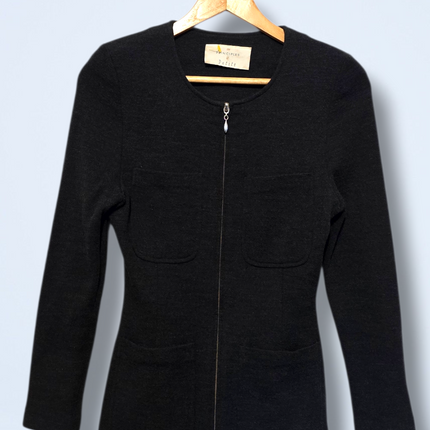 Charcoal Full-zip Long-sleeved Jacket Wool Blend Size 8 Vintage