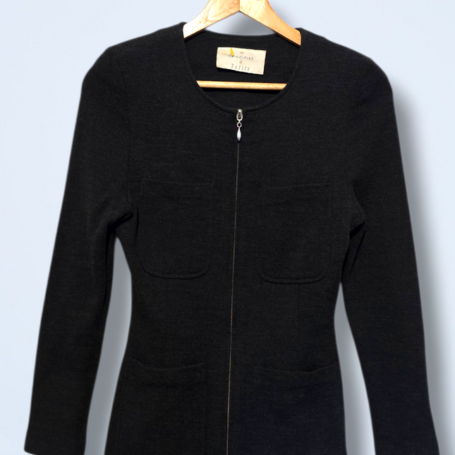 Charcoal Full-zip Long-sleeved Jacket Wool Blend Size 8 Vintage