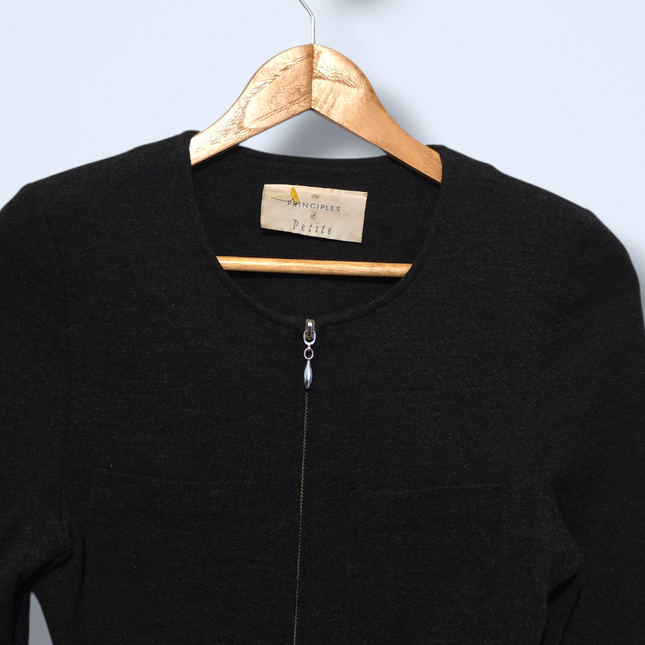 Charcoal Full-zip Long-sleeved Jacket Wool Blend Size 8 Vintage