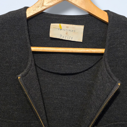 Charcoal Full-zip Long-sleeved Jacket Wool Blend Size 8 Vintage