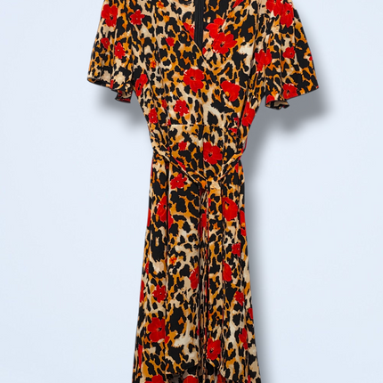 Quiz – UK 16 – Leopard Print Dress – Belted – Midi-length