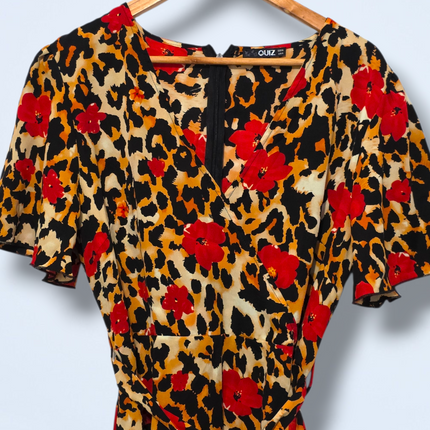 Quiz – UK 16 – Leopard Print Dress – Belted – Midi-length