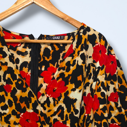 Quiz – UK 16 – Leopard Print Dress – Belted – Midi-length