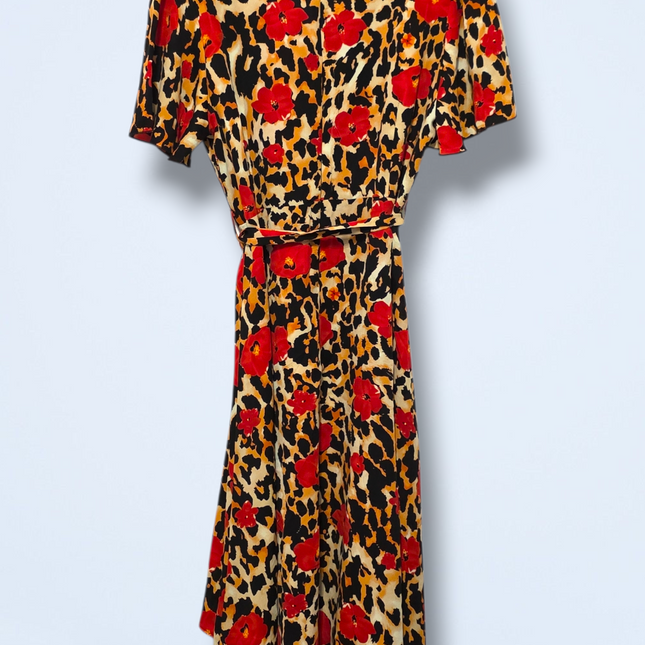 Quiz – UK 16 – Leopard Print Dress – Belted – Midi-length