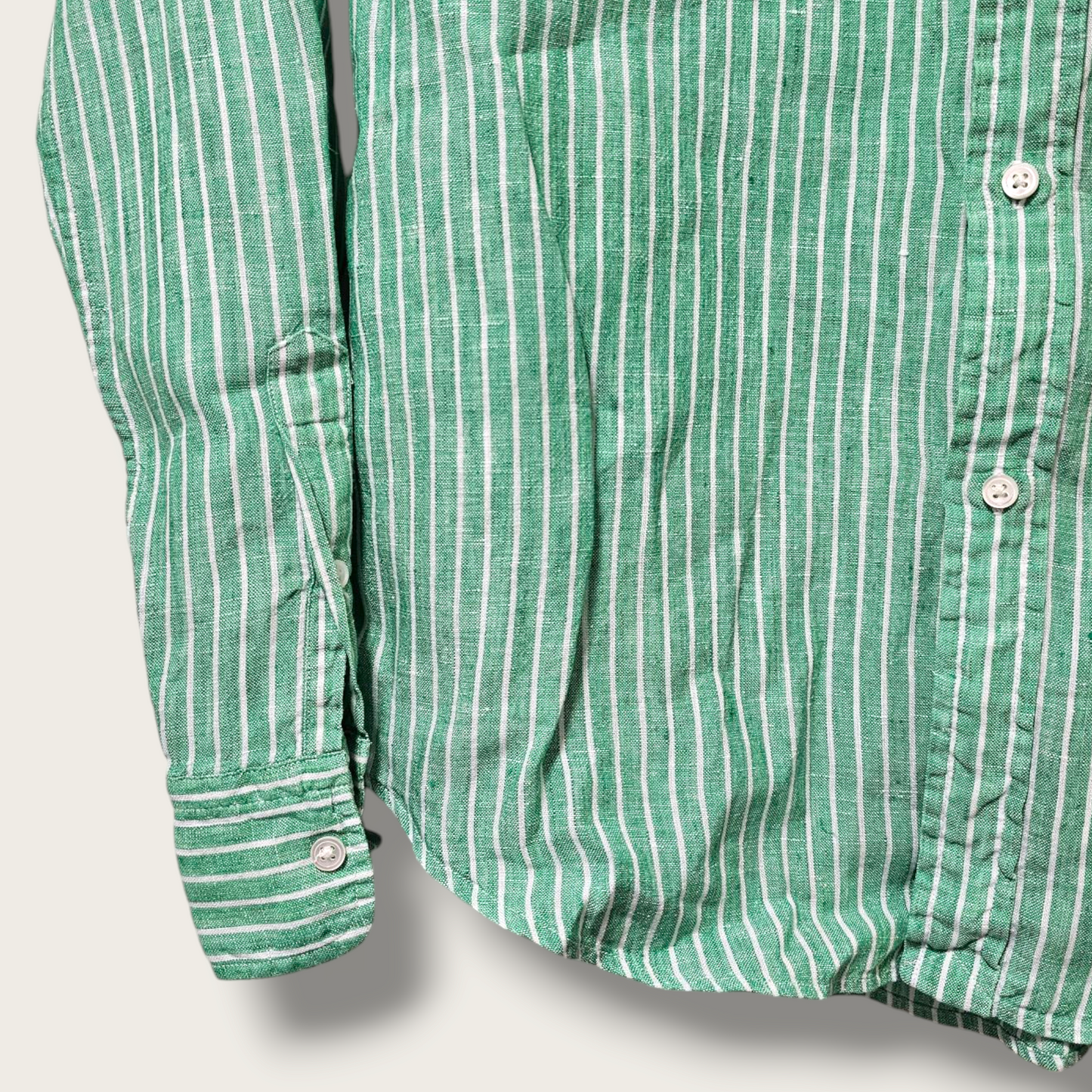 Green & White Pin-striped Long-sleeved Ralph Lauren Shirt Medium