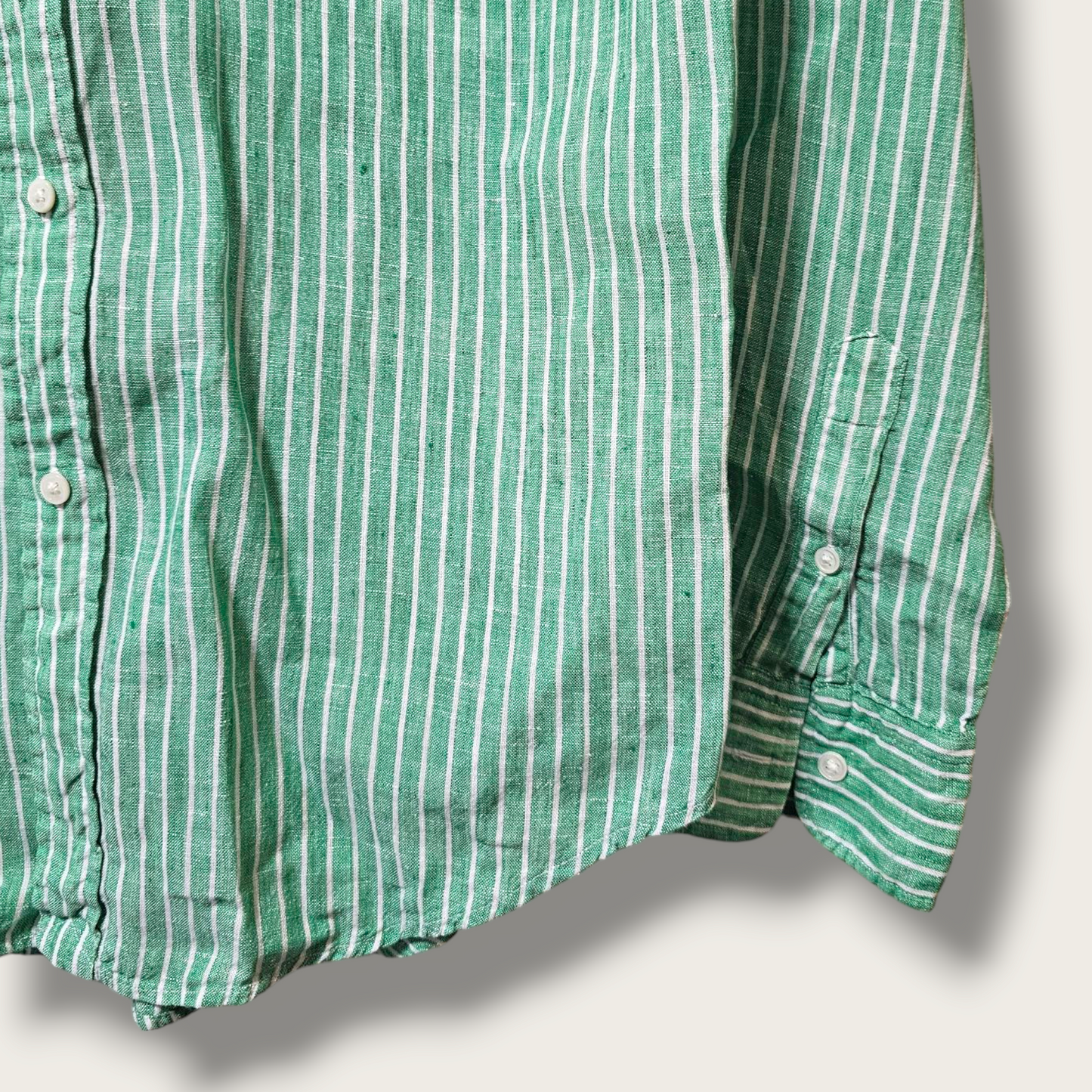 Green & White Pin-striped Long-sleeved Ralph Lauren Shirt Medium