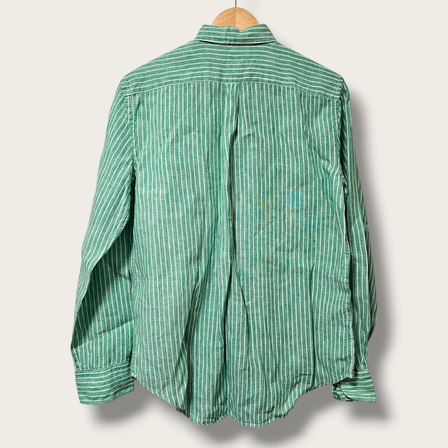 Green & White Pin-striped Long-sleeved Ralph Lauren Shirt Medium