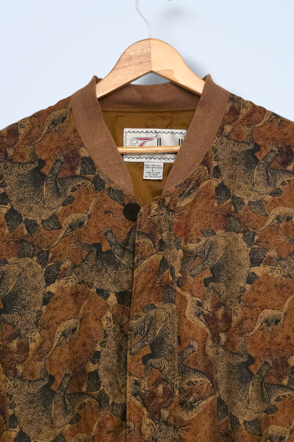 Rare Vintage Silk Bomber Jacket Dinosaur Print Size Large