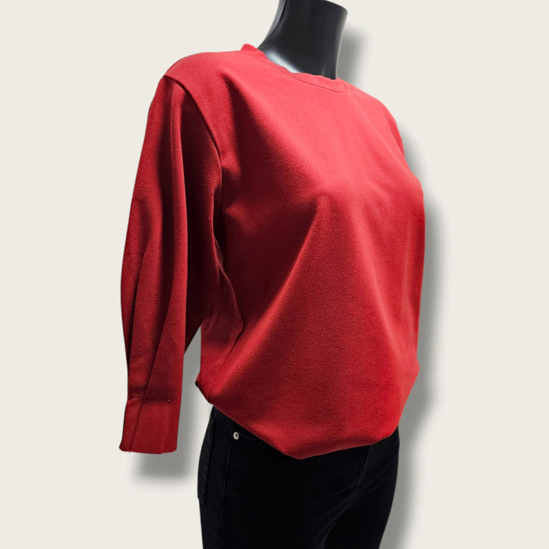 Red 3/4 Sleeved Round-neck Blouse Jigsaw