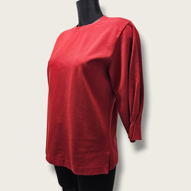 Red 3/4 Sleeved Round-neck Blouse Jigsaw