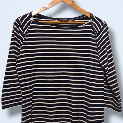 Regatta – Size 12 – Navy & White Striped Blouse – 100% Cotton