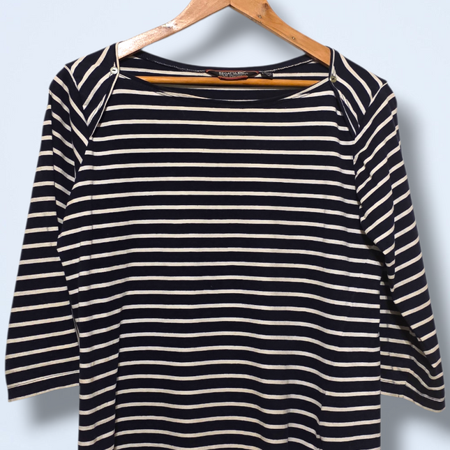 Regatta – Size 12 – Navy & White Striped Blouse – 100% Cotton