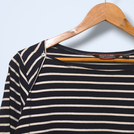 Regatta – Size 12 – Navy & White Striped Blouse – 100% Cotton