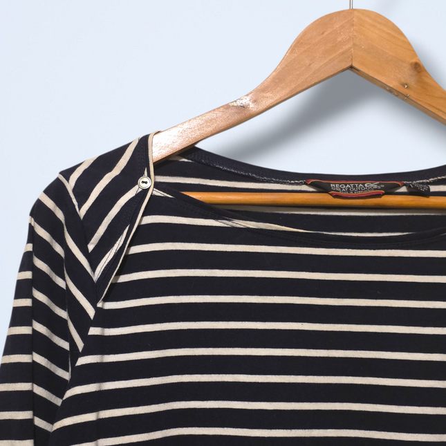 Regatta – Size 12 – Navy & White Striped Blouse – 100% Cotton