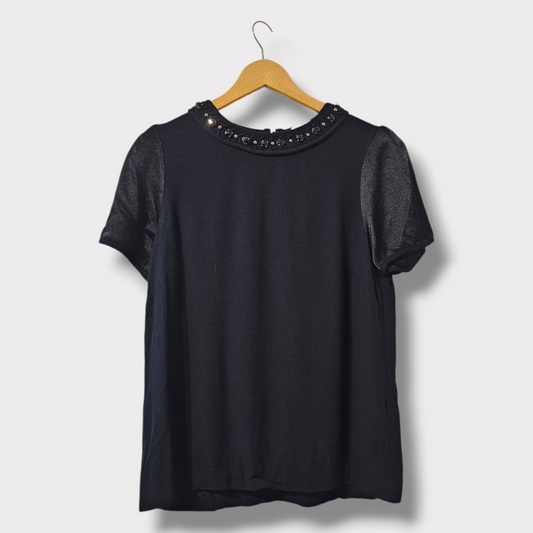 Reiss Black Beaded Neckline Blouse – UK 12 – Elegant Smart Top