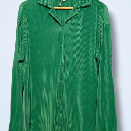 Rihoas – Size Small – Green All-over Pleated Button-up Blouse