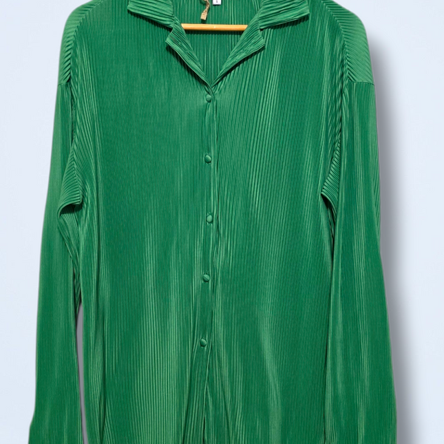 Rihoas – Size Small – Green All-over Pleated Button-up Blouse