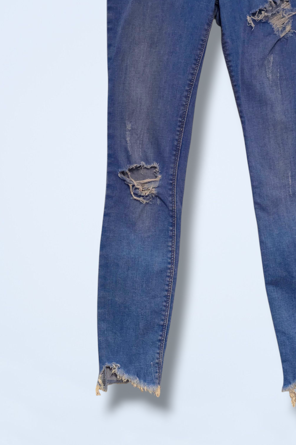 River Island Blue Skinny Mid-rise Ripped Jeans UK 8