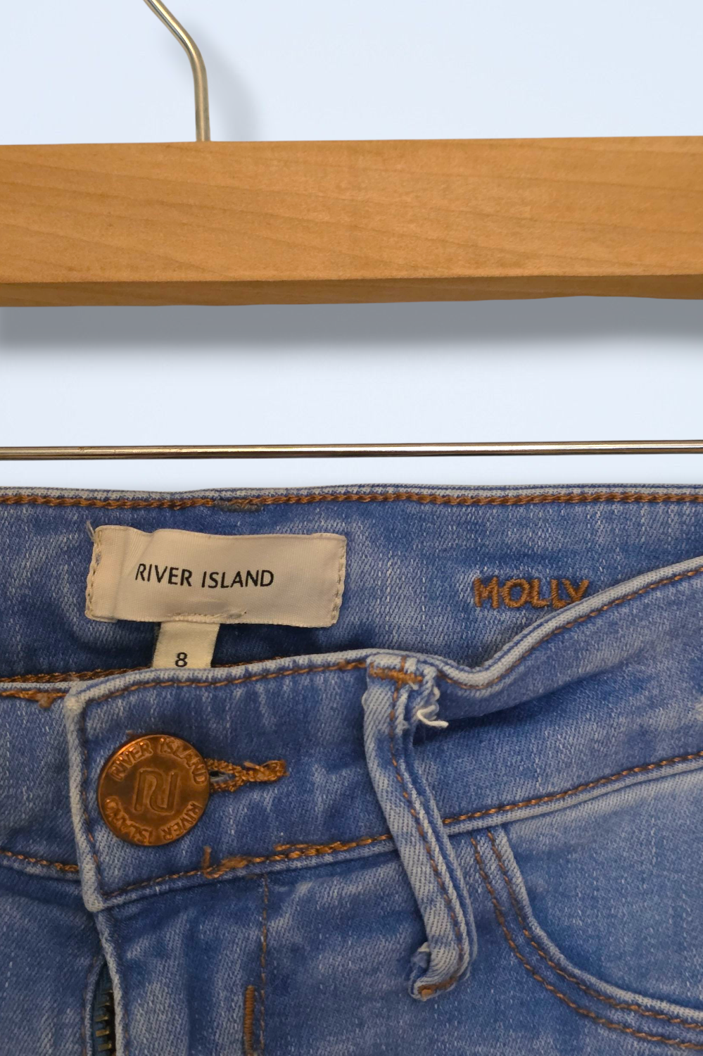 River Island Blue Skinny Mid-rise Ripped Jeans UK 8