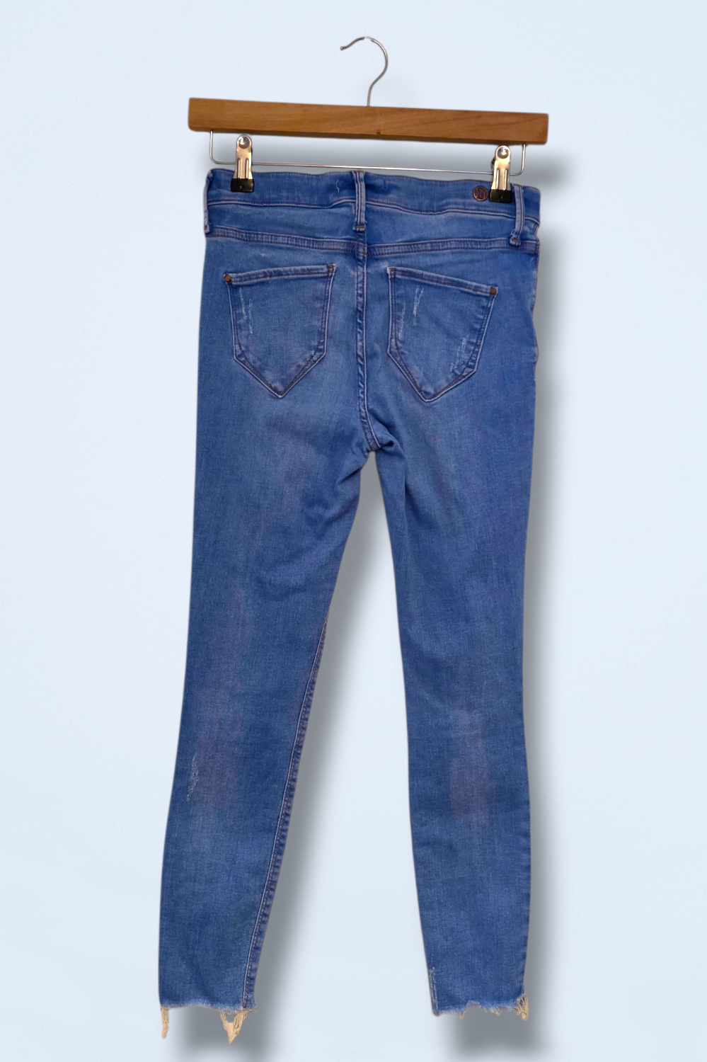 River Island Blue Skinny Mid-rise Ripped Jeans UK 8