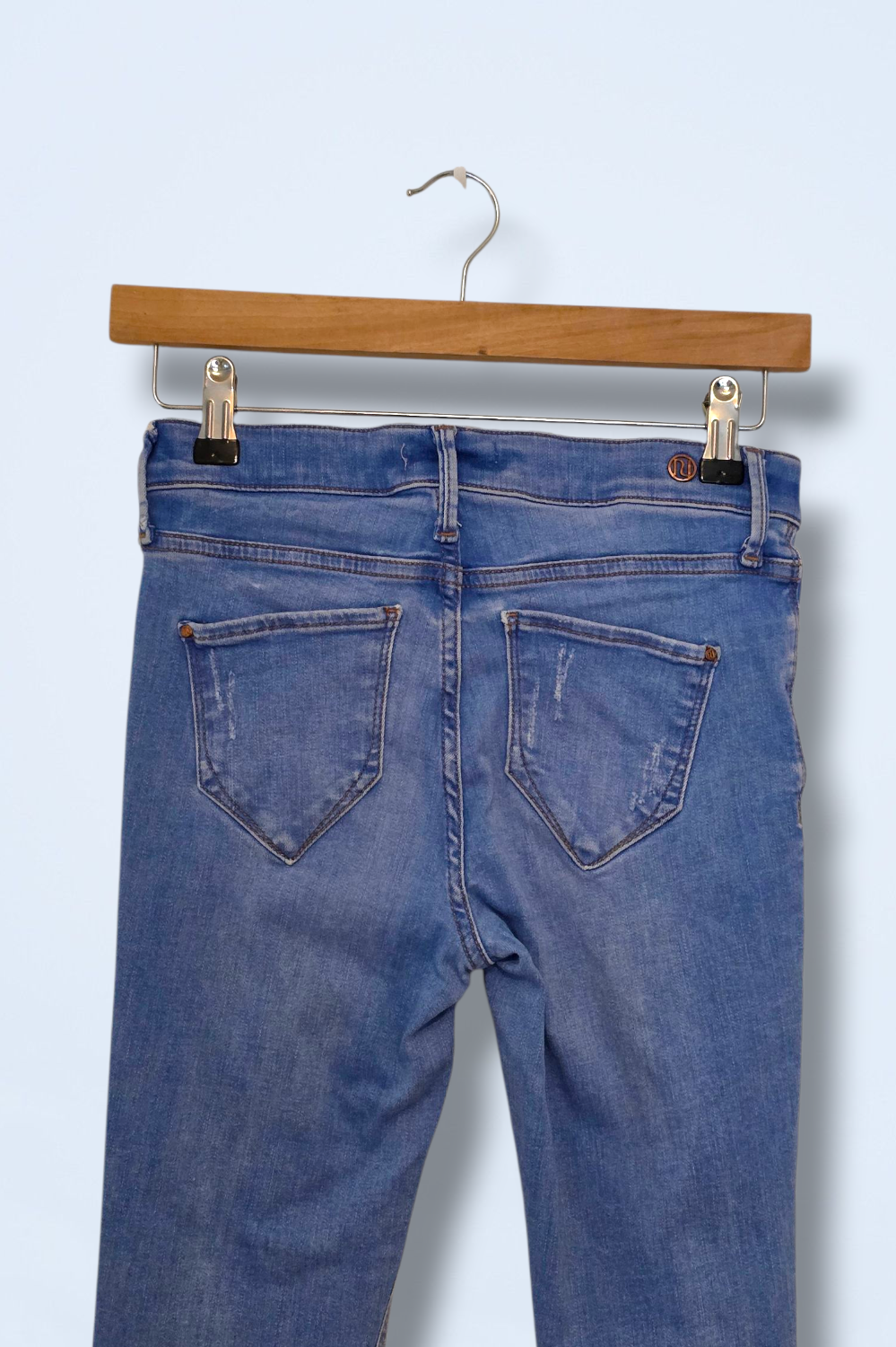 River Island Blue Skinny Mid-rise Ripped Jeans UK 8