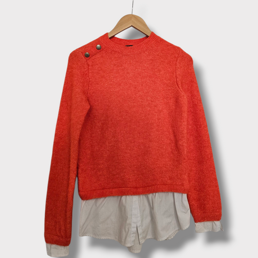 River Island Orange Knitted Jumper with White Undershirt Detail – UK 8