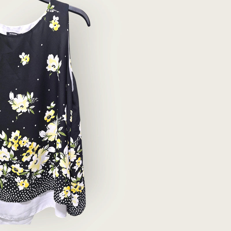 Roman Black & Yellow Floral Blouse | Layered UK 16