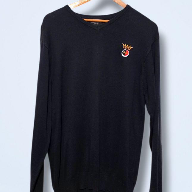 Russell Collection – Size Medium – Navy Long-sleeved V-Neck Sweater