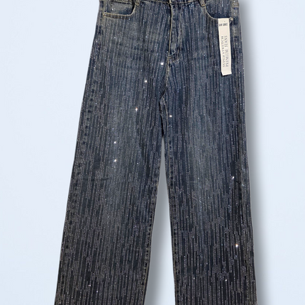 Saint Genies – NWT – Rhinestone Wide-leg Denim Jeans – Size UK 12