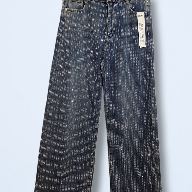 Saint Genies – NWT – Rhinestone Wide-leg Denim Jeans – Size UK 12