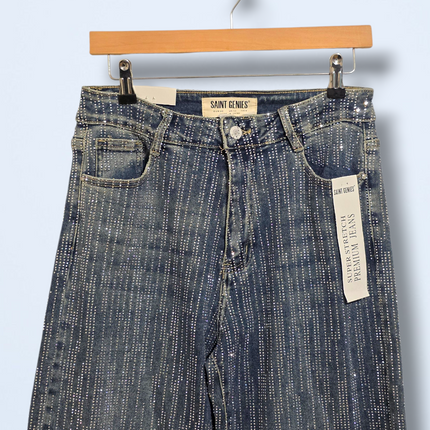 Saint Genies – NWT – Rhinestone Wide-leg Denim Jeans – Size UK 12