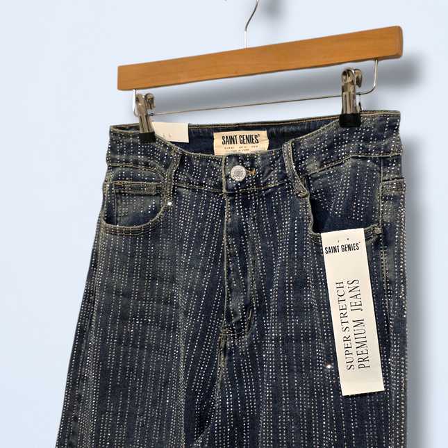 Saint Genies – NWT – Rhinestone Wide-leg Denim Jeans – Size UK 12
