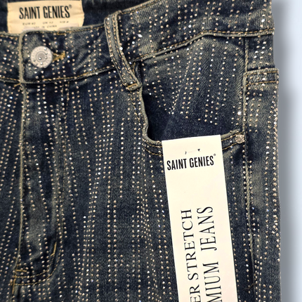 Saint Genies – NWT – Rhinestone Wide-leg Denim Jeans – Size UK 12