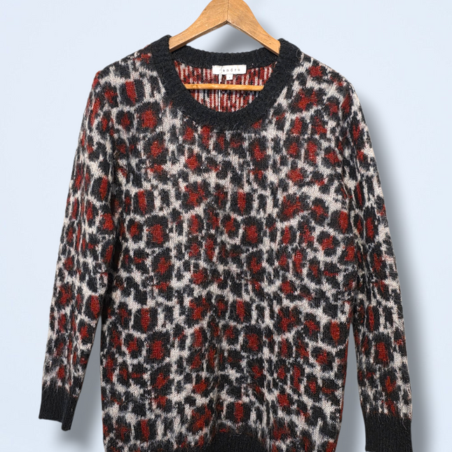Black and Red Leopard Print Sandro Knitted Jumper Size Small