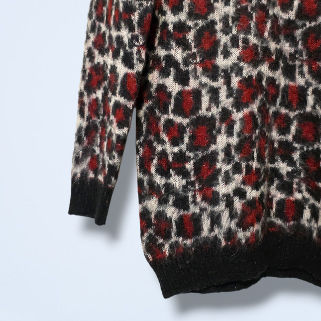 Black and Red Leopard Print Sandro Knitted Jumper Size Small