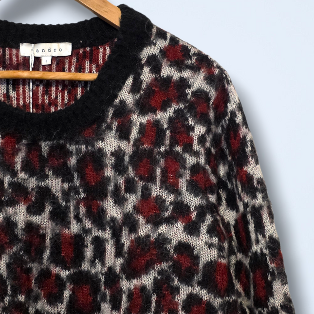 Black and Red Leopard Print Sandro Knitted Jumper Size Small