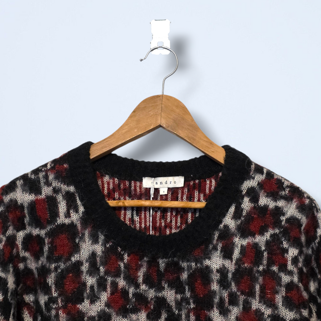 Black and Red Leopard Print Sandro Knitted Jumper Size Small