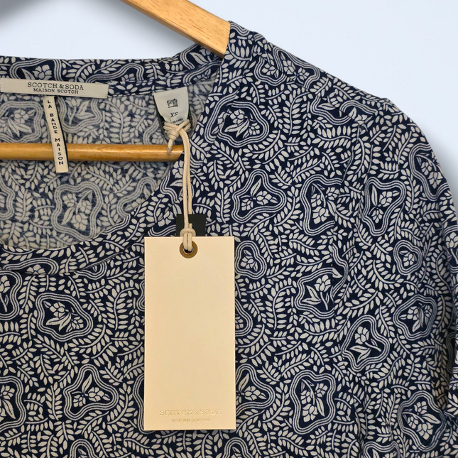 Blue & White Floral Print Scotch & Soda T-Shirt New UK XS