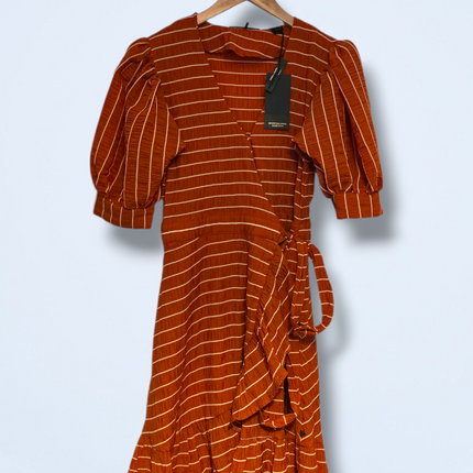 Scotch & Soda Orange/rust Striped Wrap Dress New Size Small