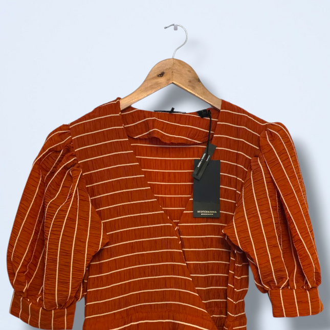 Scotch & Soda Orange/rust Striped Wrap Dress New Size Small