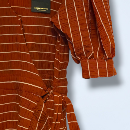 Scotch & Soda Orange/rust Striped Wrap Dress New Size Small
