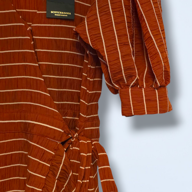 Scotch & Soda Orange/rust Striped Wrap Dress New Size Small