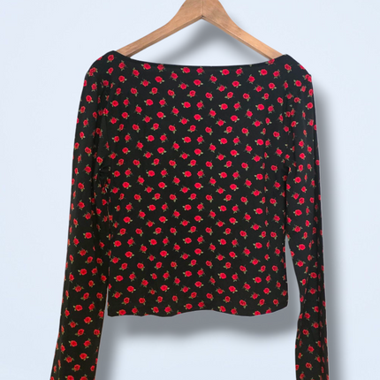 Silence + Noise New Rose Print Black Top Size XL V-Neck