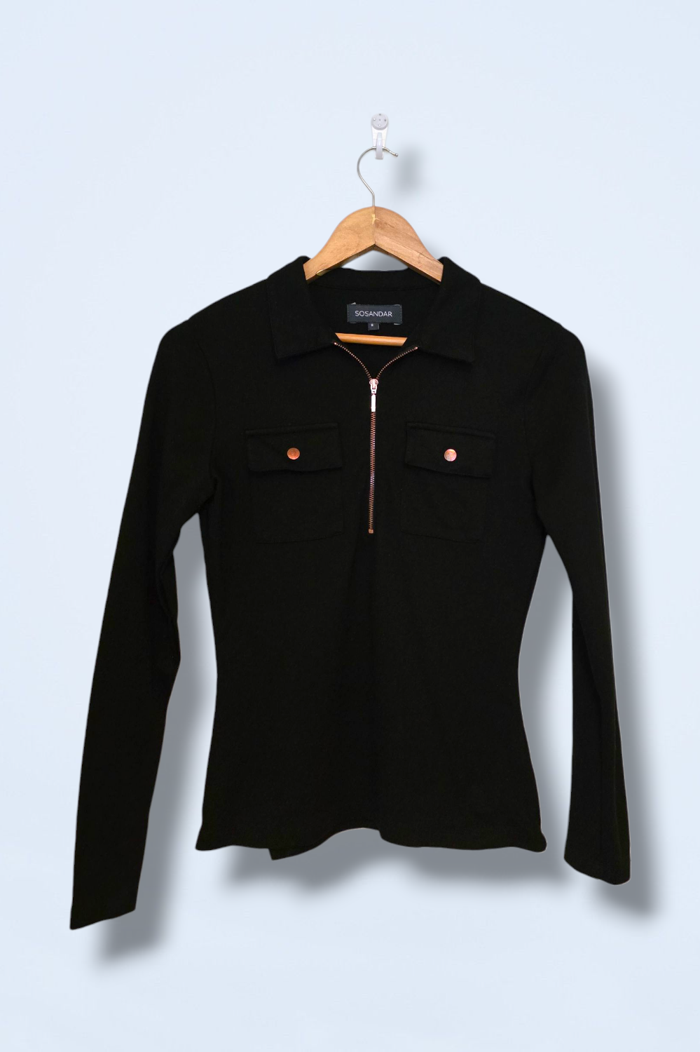 Sosandar Black ¼ Zipped Top Long-sleeved Size 8