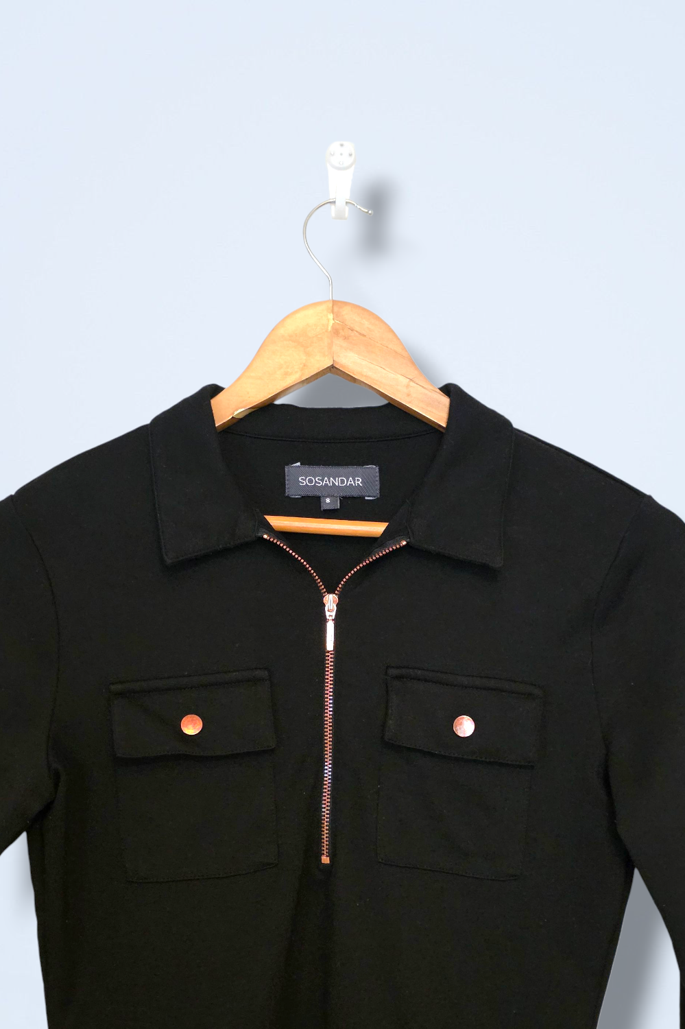 Sosandar Black ¼ Zipped Top Long-sleeved Size 8