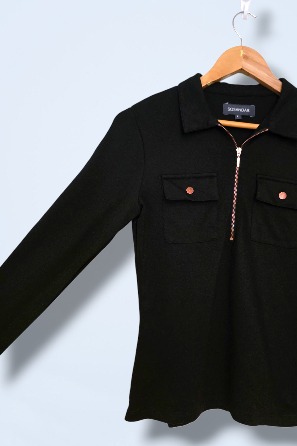 Sosandar Black ¼ Zipped Top Long-sleeved Size 8