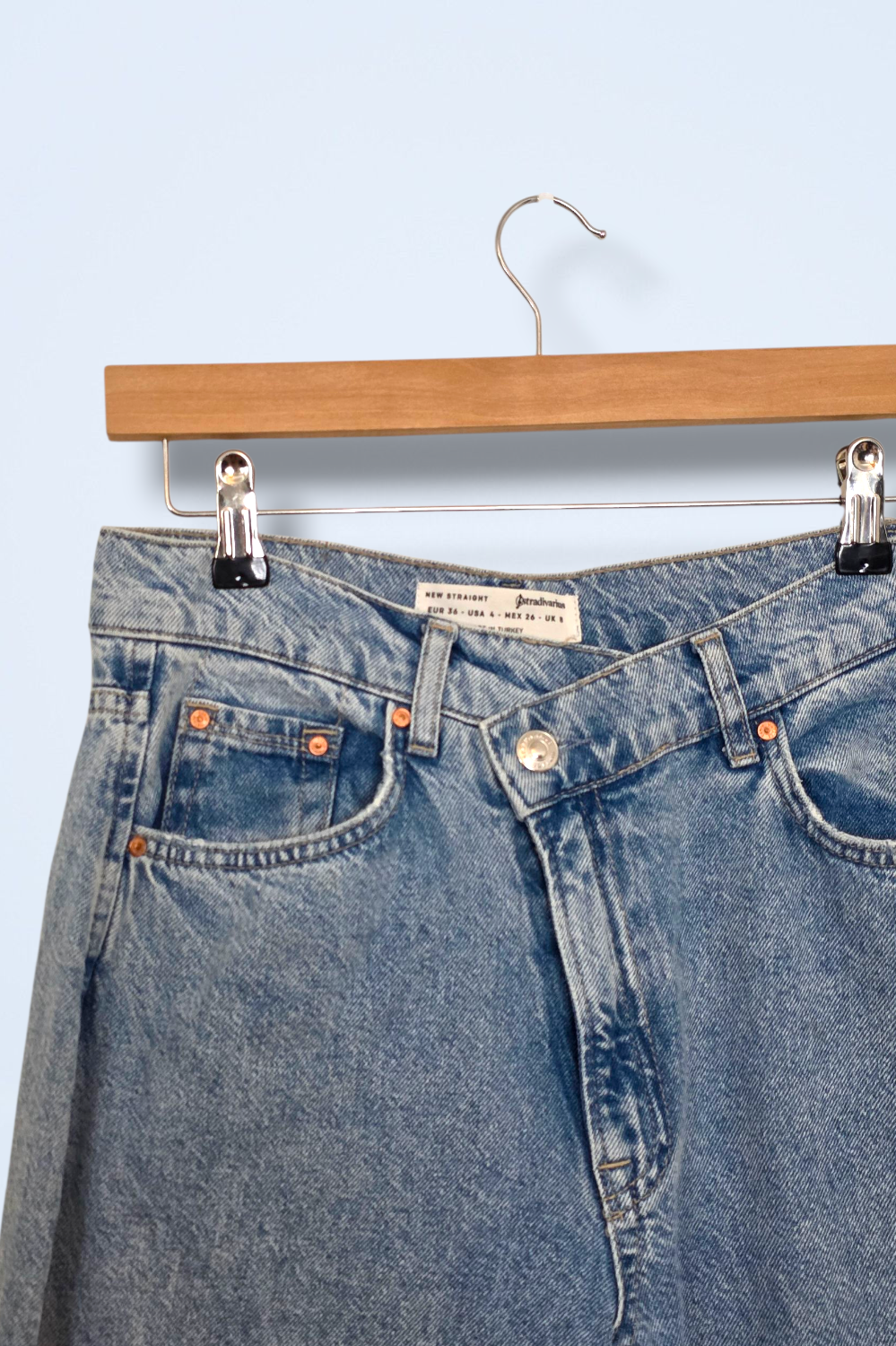 Blue High Waist Straight Leg Stradivarius Jeans UK 8